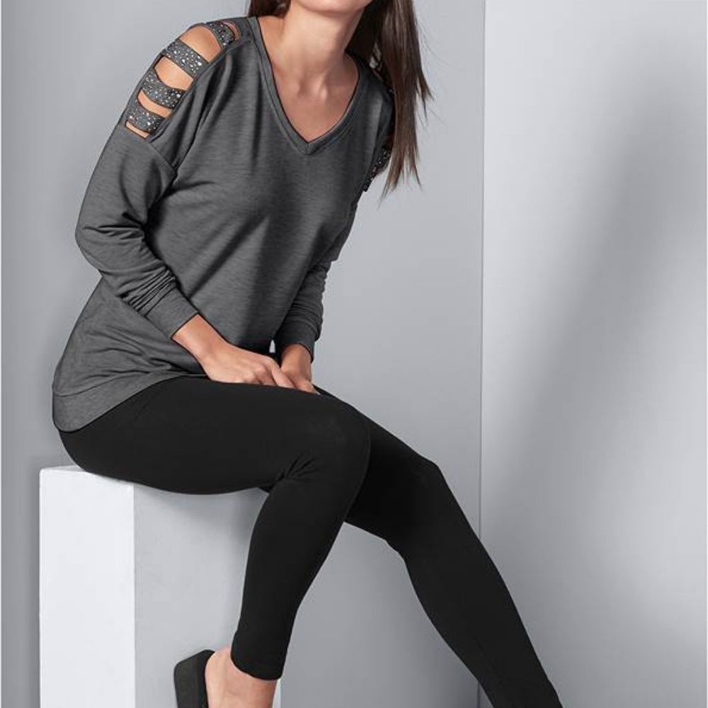 Venus Stud Embellished Cold Shoulder Sweatshirt